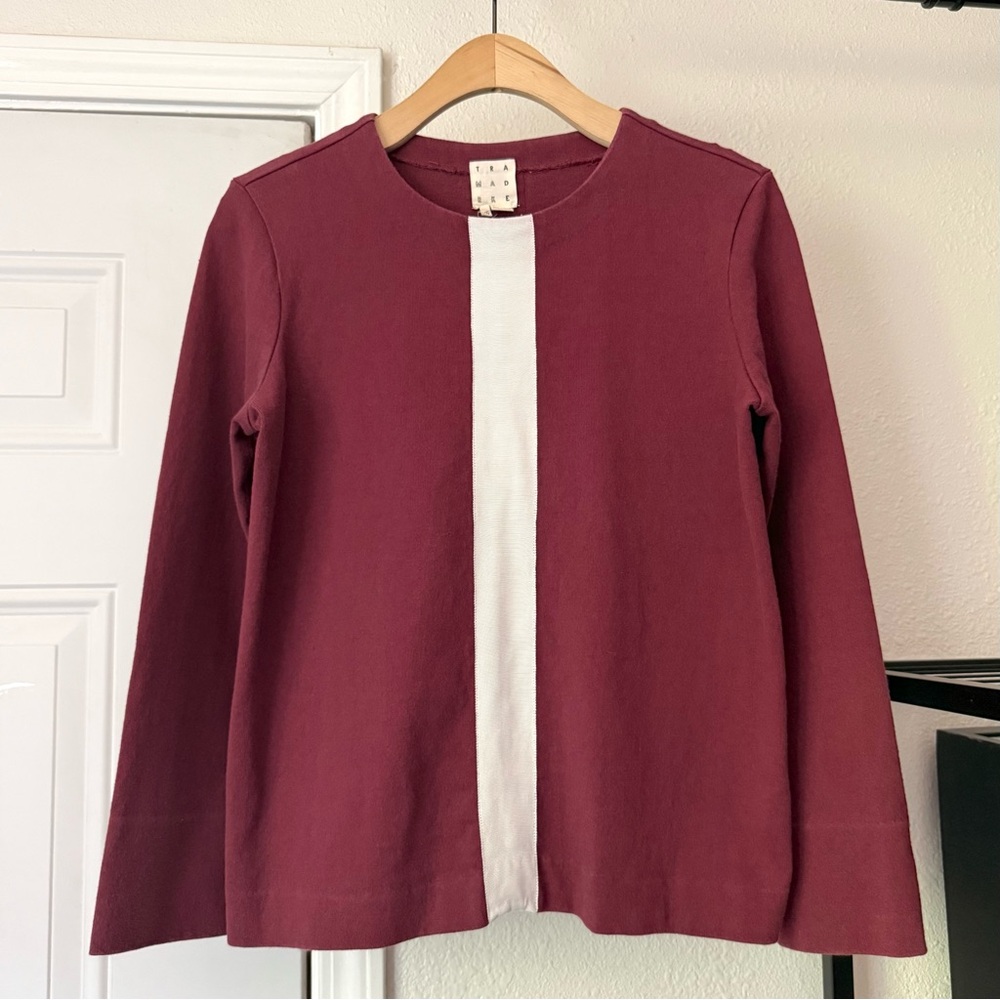 TRADEMARK burgundy‎ red stripe crew neck cotton long sleeve pullover sweater